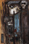 Armando BALDINELLI 1965 assemblage of steel, bone, oil and found objects on panel - 91x81 cm