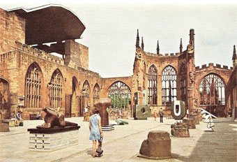 Coventry Cathedral in June/August, 1968: "Exhibition of British Sculpture" - view of some major sculptures (Chief Exhibition Organiser: Fabio Barraclough)