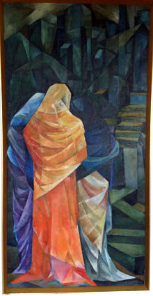 Ruy Calada BASTOS "The three Marias and Via Dolorosa", 1962 - oil/canvas - 154x78 cm