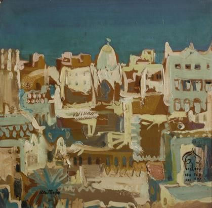 Walter BATTISS "Arabian City" - oil/canvas - 30x30cm - first sold through Gallery 101, Johannesburg