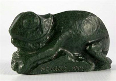 Hennie POTGIETER "Chameleon", 1957 - carved green verdite - 9cm long
