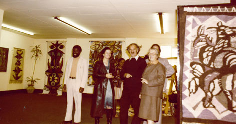 Albert Chr. Reck - Exhibition view at Gallery 21 Johannesburg 1978 with Dr S.S. Nxumalo (Minister of Mines, Industries & Tourism, Swaziland), Maria and Albert Chr. Reck, Mme. FML Haenggi, F.F. Haenggi (at back) (img MS Bingo Mbabane)