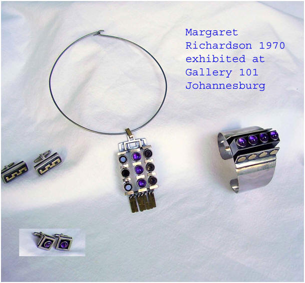 Margaret Richardson - a selection of silver jewellery shown at Gallery 101 Johannesburg in 1970
