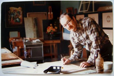 Alex Wagner in his studio at Greytown 1990