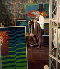 Stephanie Watson in her studio, 1969, working on her "Subaqua" series