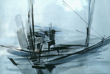 Claude VAN LINGEN "Rocking boat", 1966 - watercolour - 21.5x30.5 cm