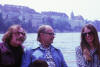 Armando Baldinelli, Zoltan Borbereki and Caroline Haenggi crossing the Rhine during the Art Fair Basel in 1974 (img  The Haenggi Foundation Inc., Basel)
