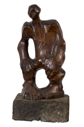JJ den Houting Male figure  wood  37cm excl. base - Lot P83 Russell Kaplan Oct. 2013