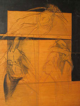 JJ den Houting Figures  incised painted wood panel  60x50 cm  prov. Gallery 21 Hyde Park - Lot 91