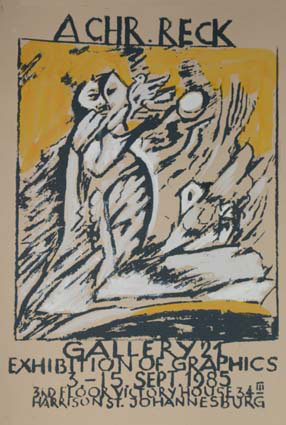 Albert Chr. Reck - hand-coloured exhibition poster Gallery 21 exhibition - litho