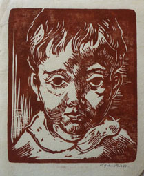 Wilhelm Helmstedt "Child's head", 1937 - woodcut in sepia (coll. Julia Helmstedt)